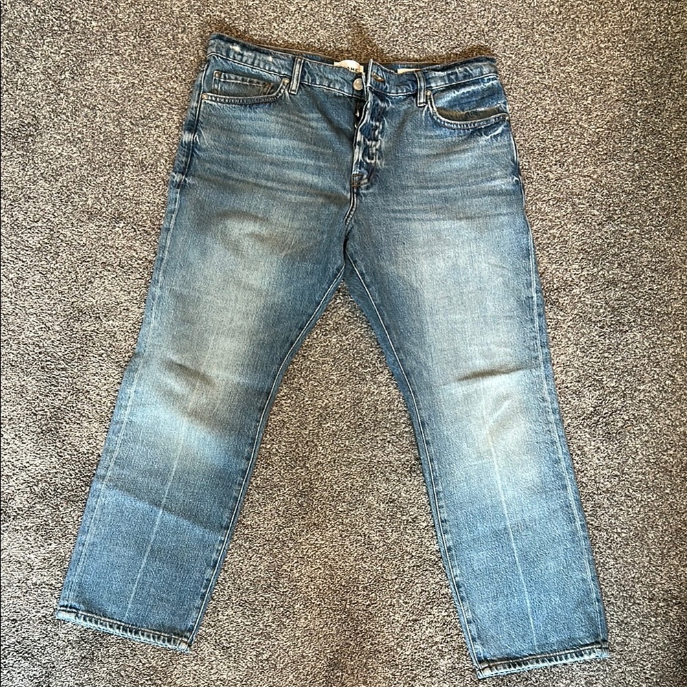 Frame Denim Blue Straight Leg Jeans with Classic Indigo